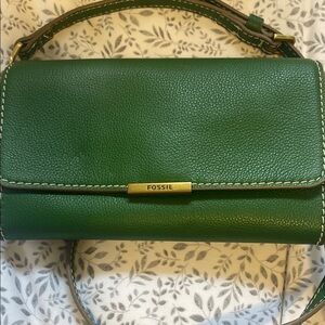 Fossil Green Crossbody Bag with Leather Finish